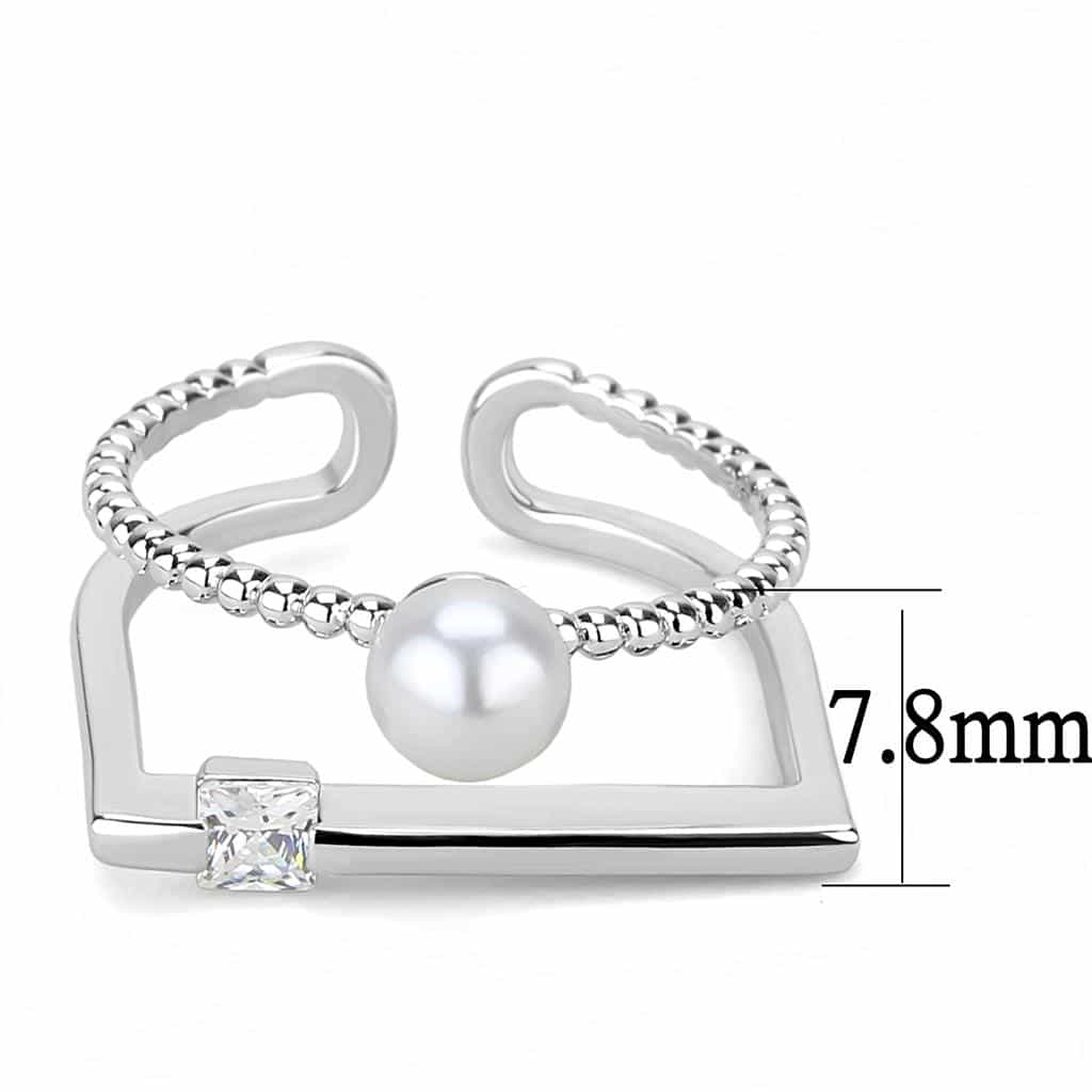 Brass Silver CZ Pearl Beaded Double Band Open Ring view 2