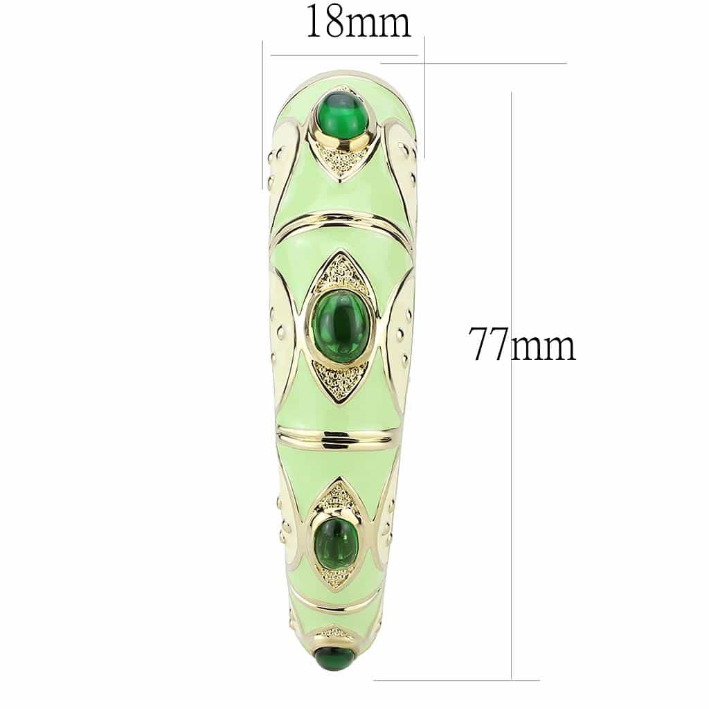 Brass Gold Green Enamel Cabochon Hinged Bangle Bracelet view 4