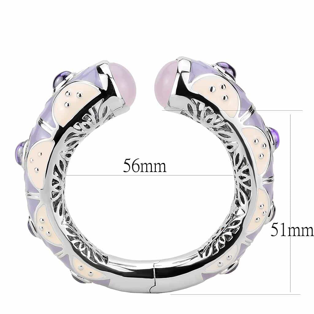 Brass Silver Lavender Enamel Cabochon Wide Cuff Bangle Bracelet view 3
