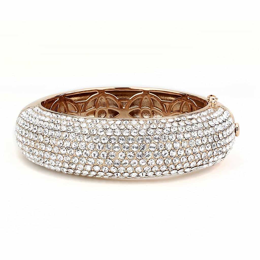 Brass Rose Gold CZ Pave Filigree Dome Bangle Bracelet view 2