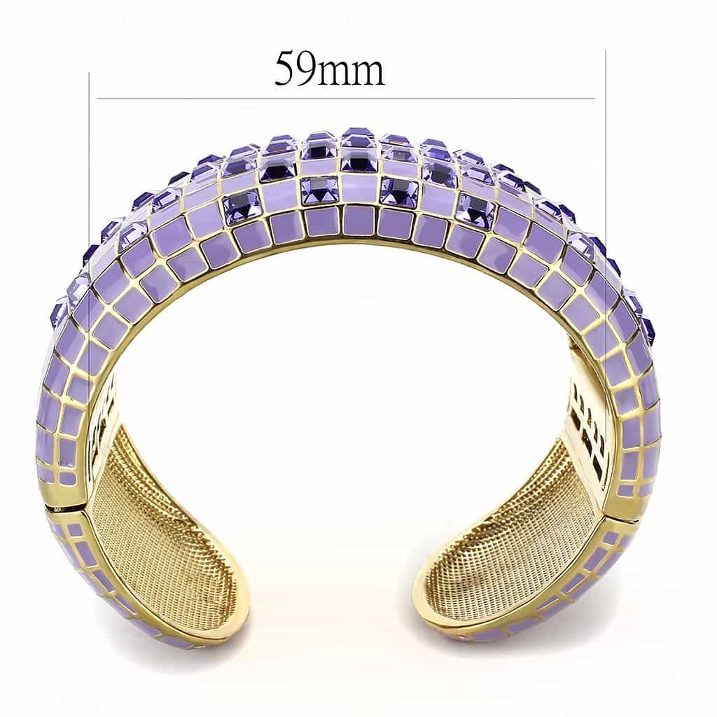 Brass Gold Lavender Enamel Crystal Grid Wide Cuff Bangle Bracelet view 3
