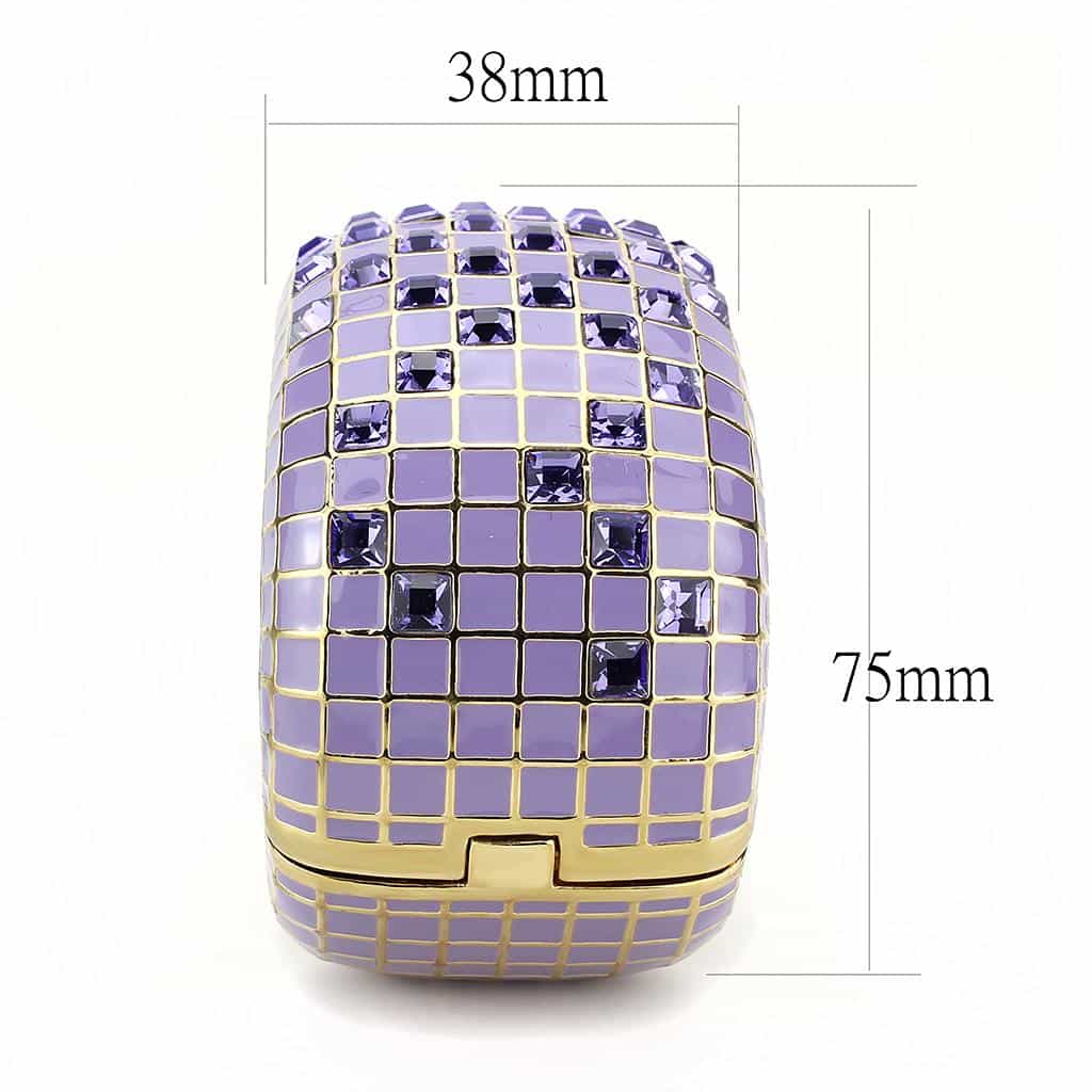 Brass Gold Lavender Enamel Crystal Grid Wide Cuff Bangle Bracelet view 4