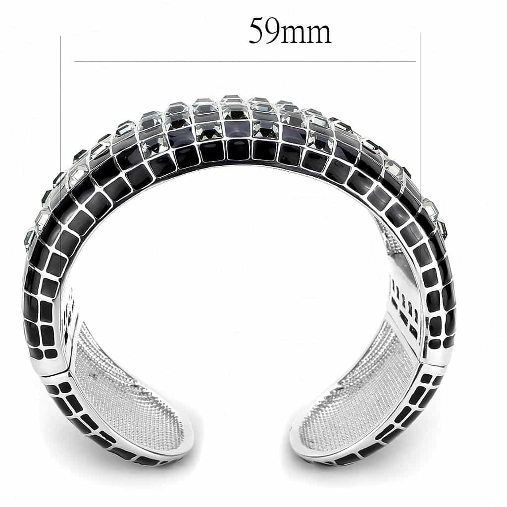 Brass Gunmetal Black Enamel CZ Stripe Wide Cuff Bangle Bracelet view 3