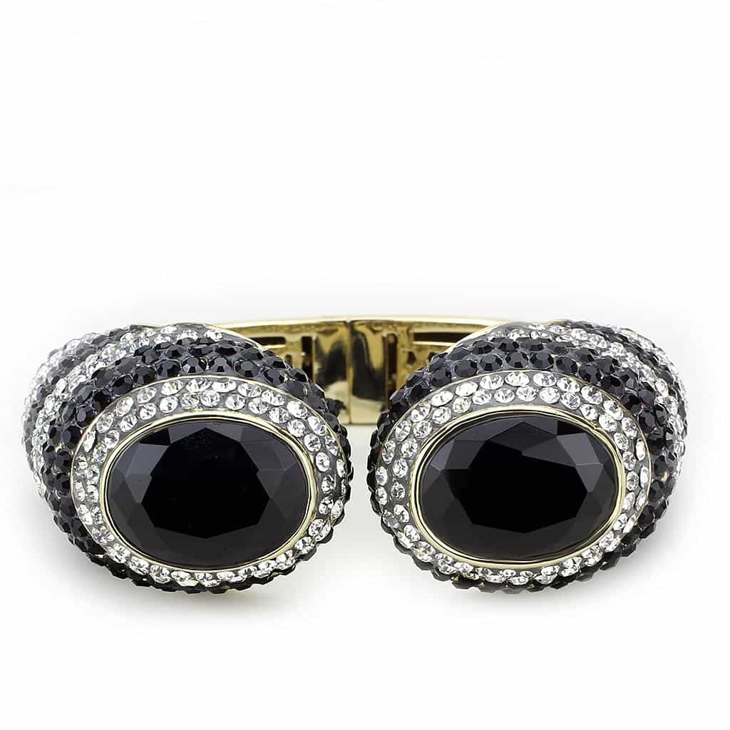Brass Black IP CZ Pave Wide Bangle Bracelet view 2