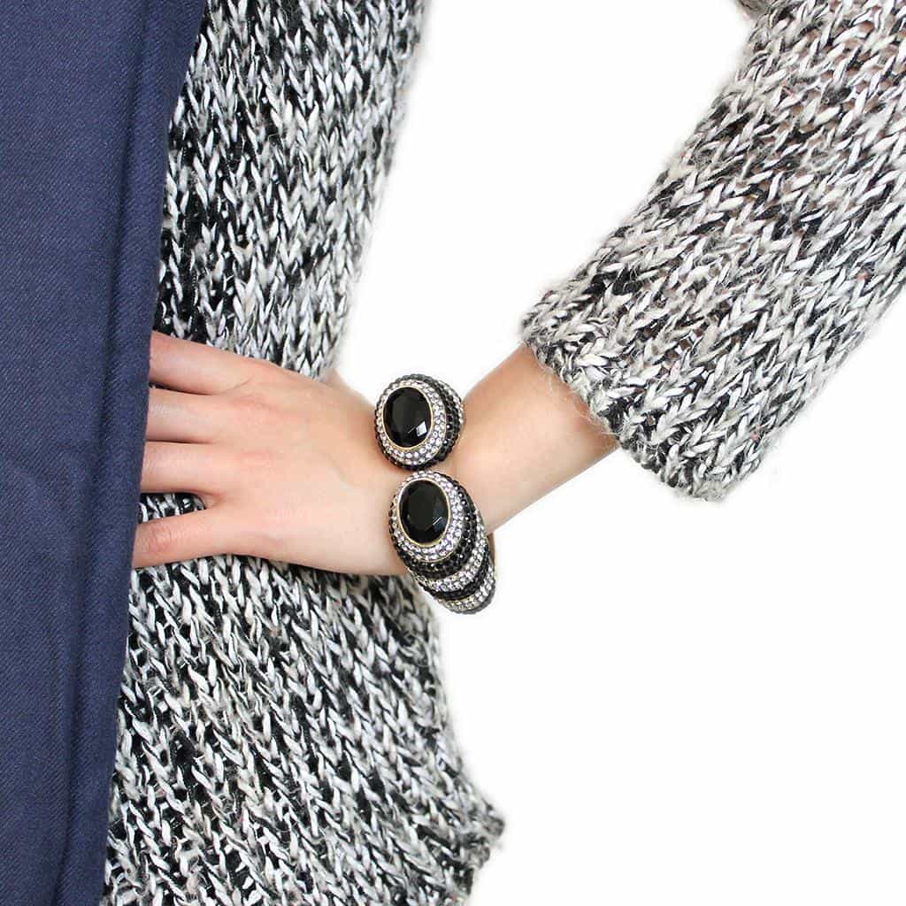 Brass Black IP CZ Pave Wide Bangle Bracelet view 5