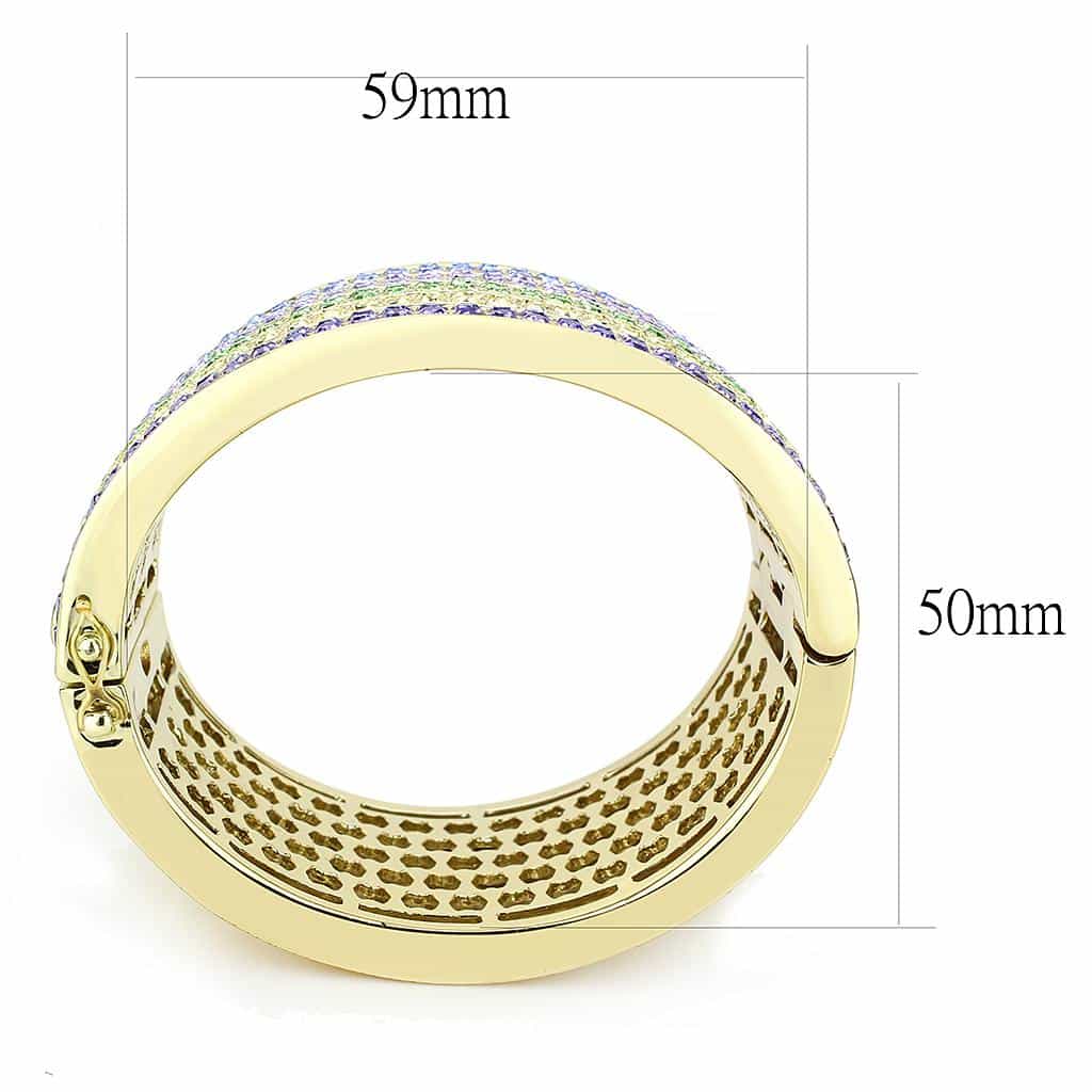 Brass Gold Multicolor Crystal Pave Striped Bangle Bracelet view 3
