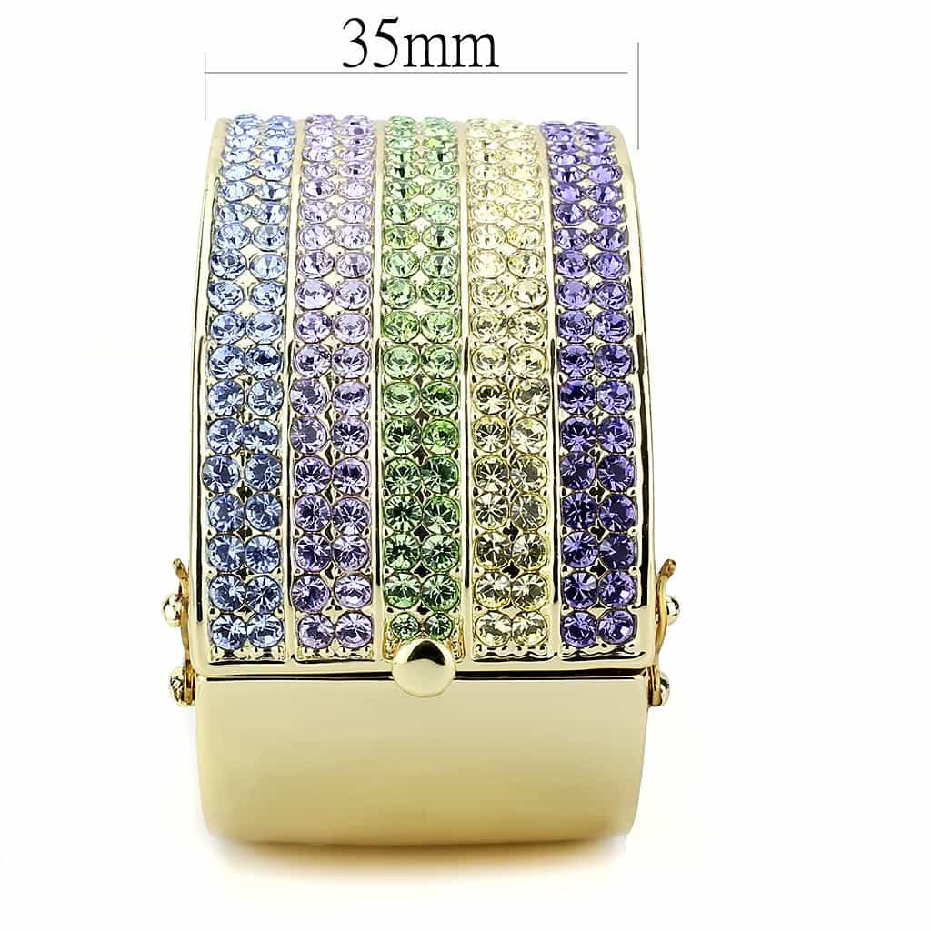 Brass Gold Multicolor Crystal Pave Striped Bangle Bracelet view 4
