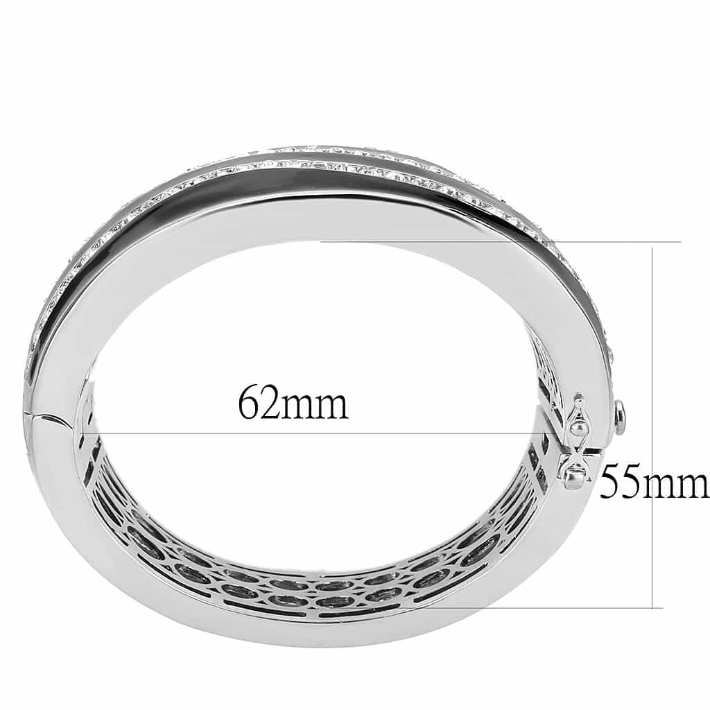 Brass Silver Black Enamel CZ Stripe Bangle Bracelet view 3