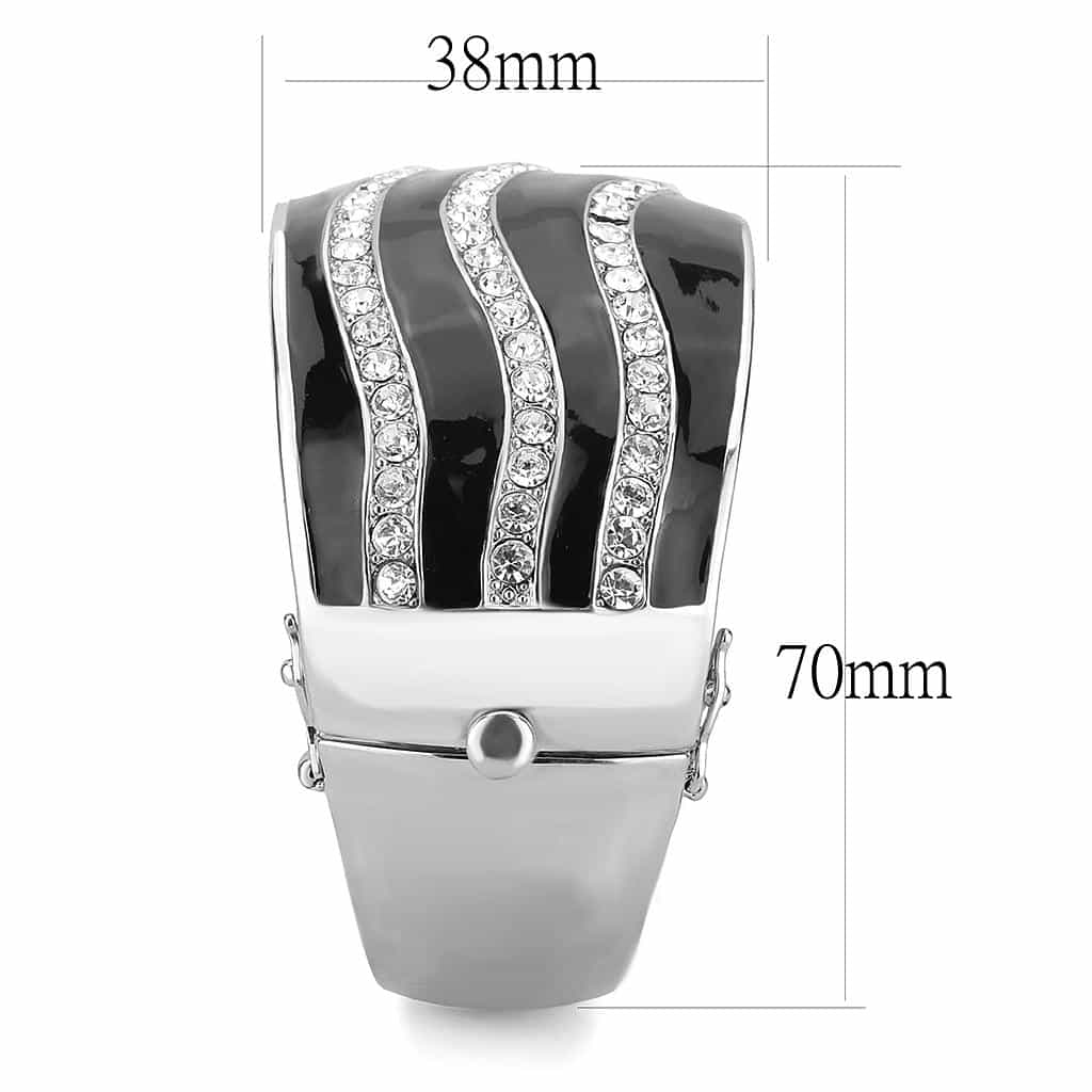 Brass Silver Black Enamel CZ Stripe Bangle Bracelet view 4