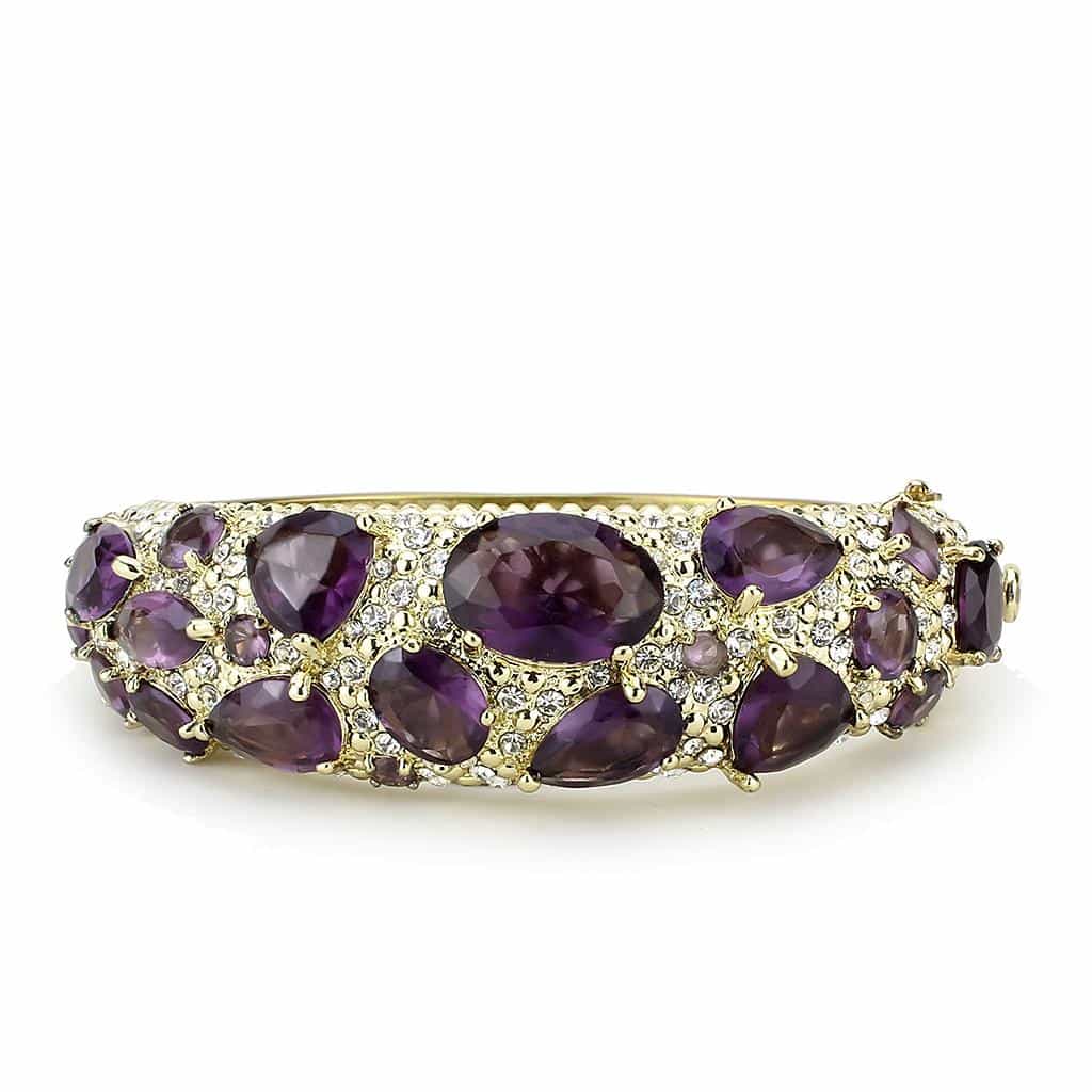 Brass Gold Amethyst Multi Stone Prong Set Bangle Bracelet view 2