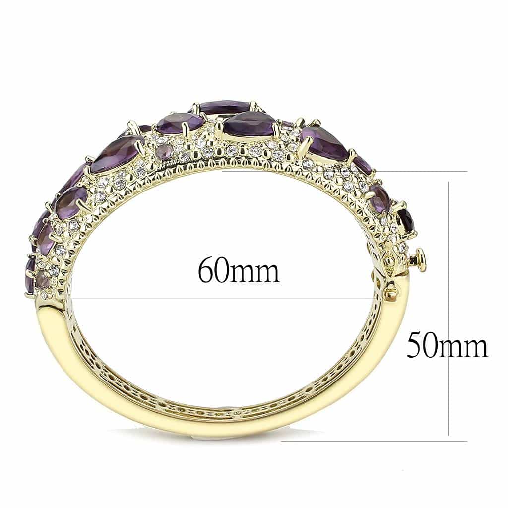 Brass Gold Amethyst Multi Stone Prong Set Bangle Bracelet view 3