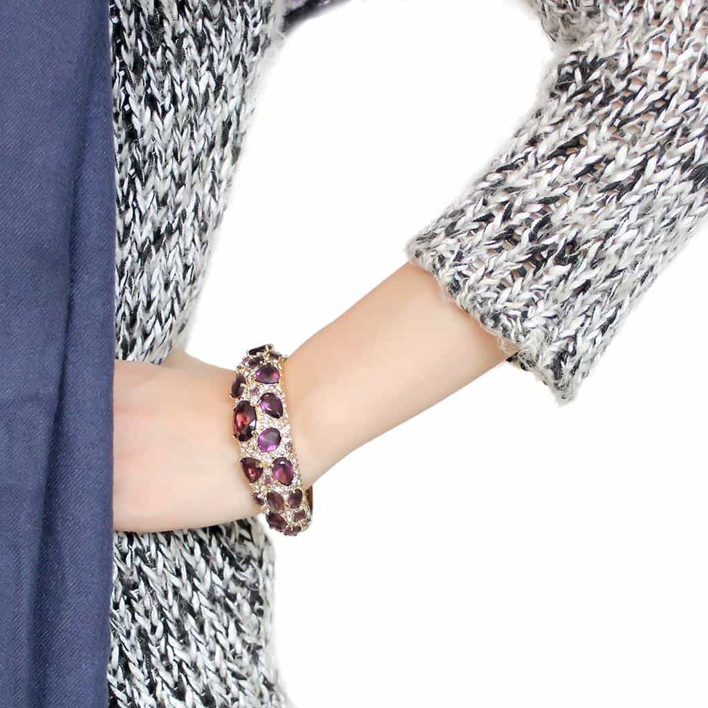 Brass Gold Amethyst Multi Stone Prong Set Bangle Bracelet view 5