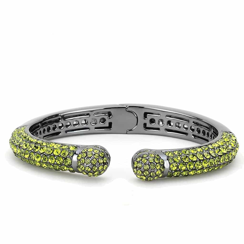 Brass Gunmetal Olivine Green Crystal Pave Cuff Bangle Bracelet view 2