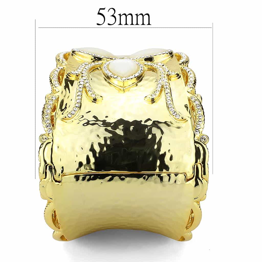 Brass Gold Pearl CZ Filigree Wide Cuff Bangle Bracelet view 4