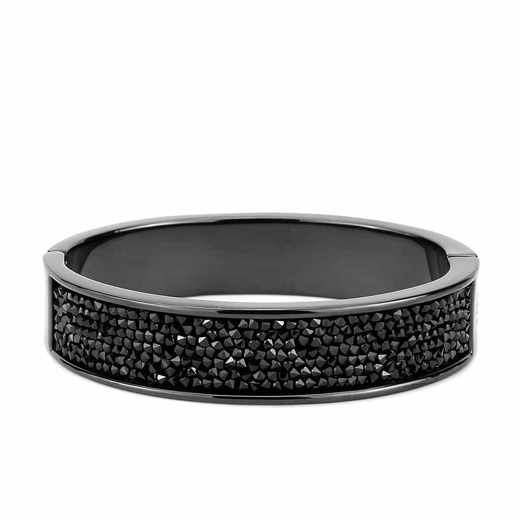 Brass Gunmetal Black Crystal Pave Wide Bangle Bracelet view 2