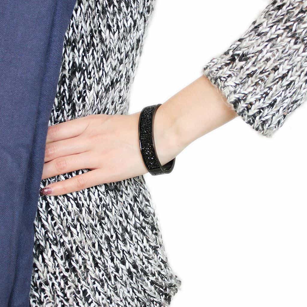 Brass Gunmetal Black Crystal Pave Wide Bangle Bracelet view 5