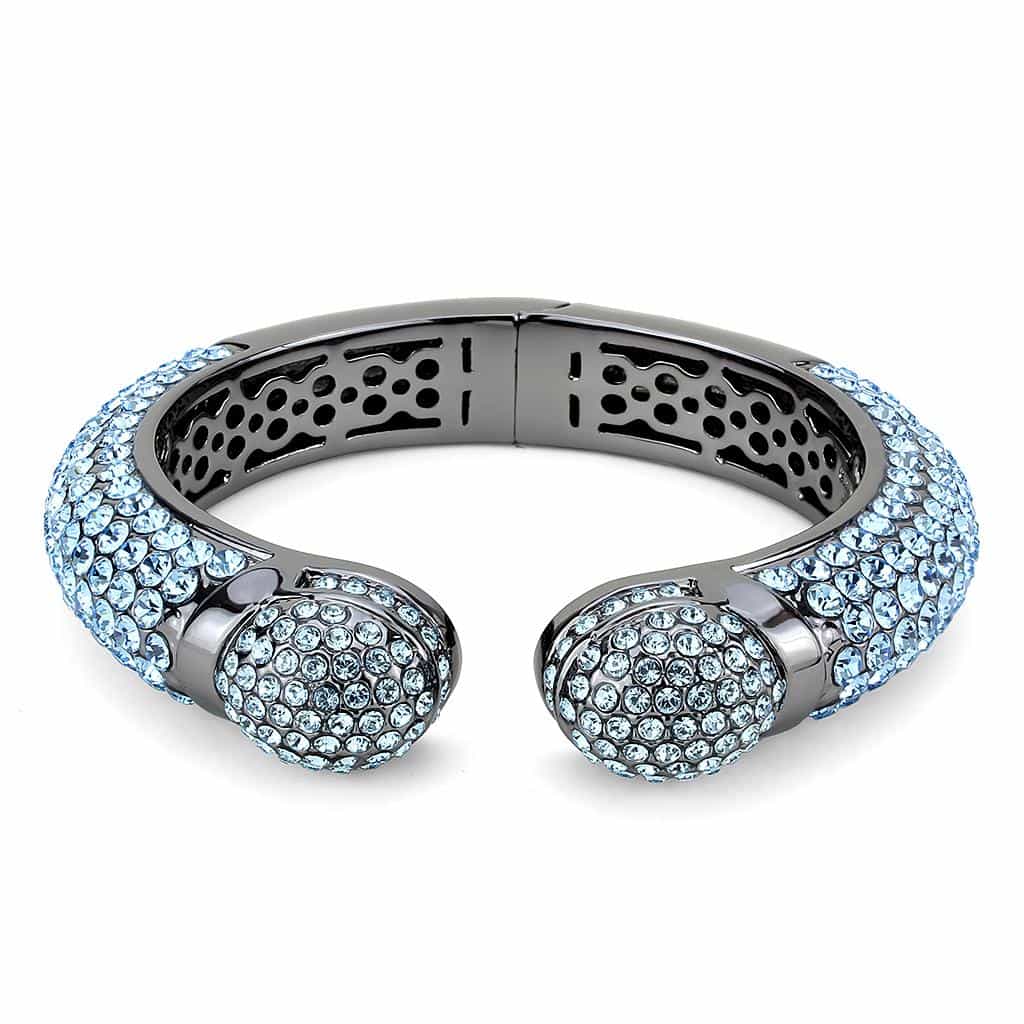 Brass Gunmetal Light Blue Crystal Pave Cuff Bangle Bracelet view 2