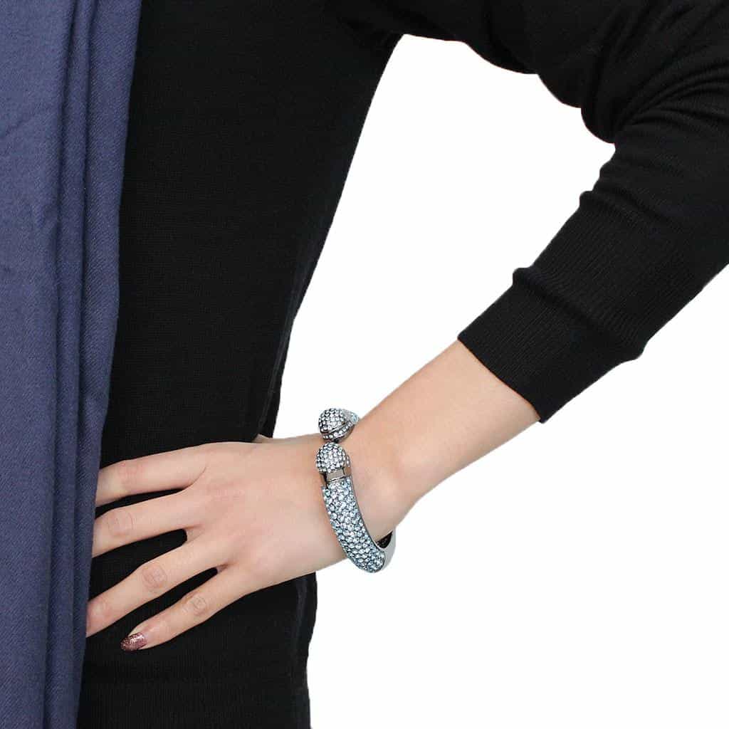 Brass Gunmetal Light Blue Crystal Pave Cuff Bangle Bracelet view 5