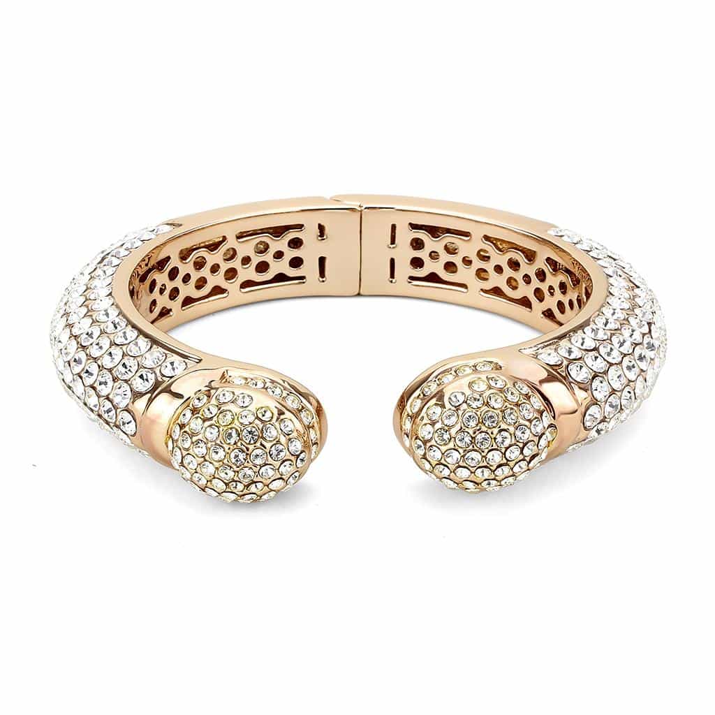 Brass Rose Gold Champagne Crystal Pave Cuff Bangle Bracelet view 2