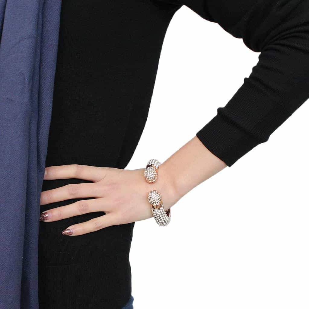Brass Rose Gold Champagne Crystal Pave Cuff Bangle Bracelet view 5