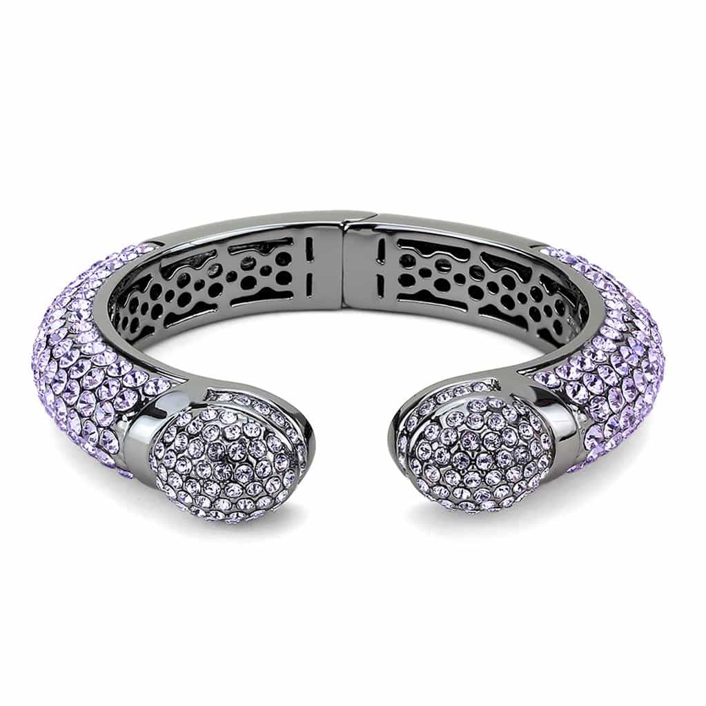 Brass Gunmetal Lavender Crystal Pave Cuff Bangle Bracelet view 2