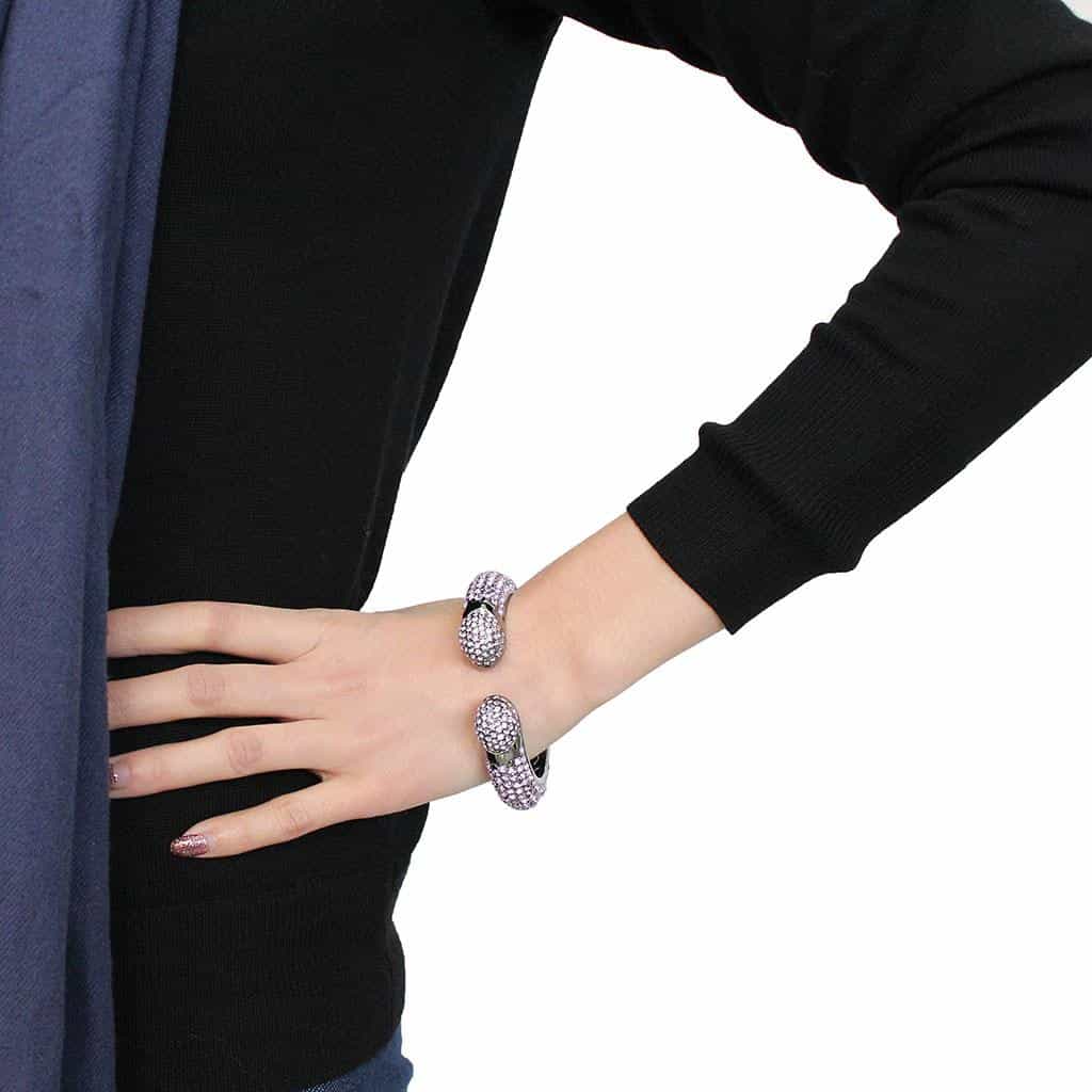 Brass Gunmetal Lavender Crystal Pave Cuff Bangle Bracelet view 5
