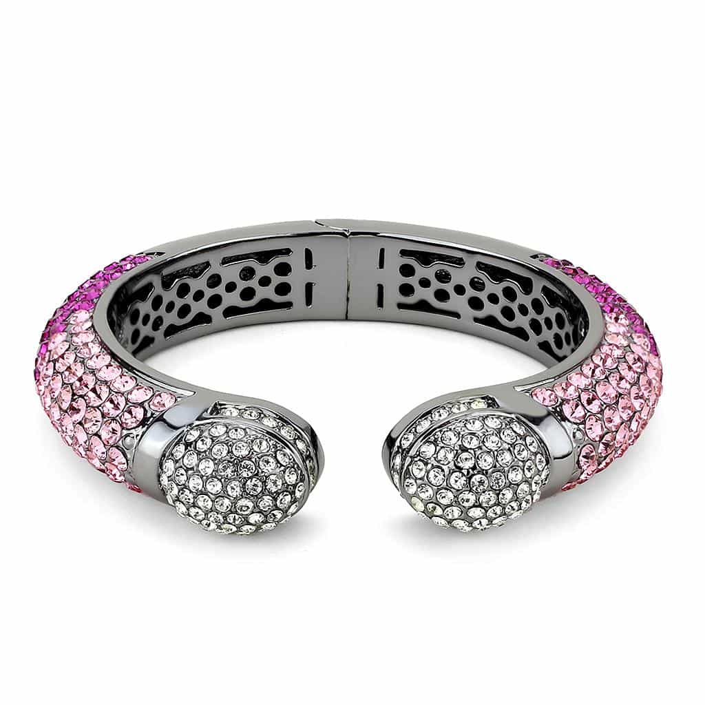 Brass Gunmetal Pink Crystal Pave Cuff Bangle Bracelet view 2
