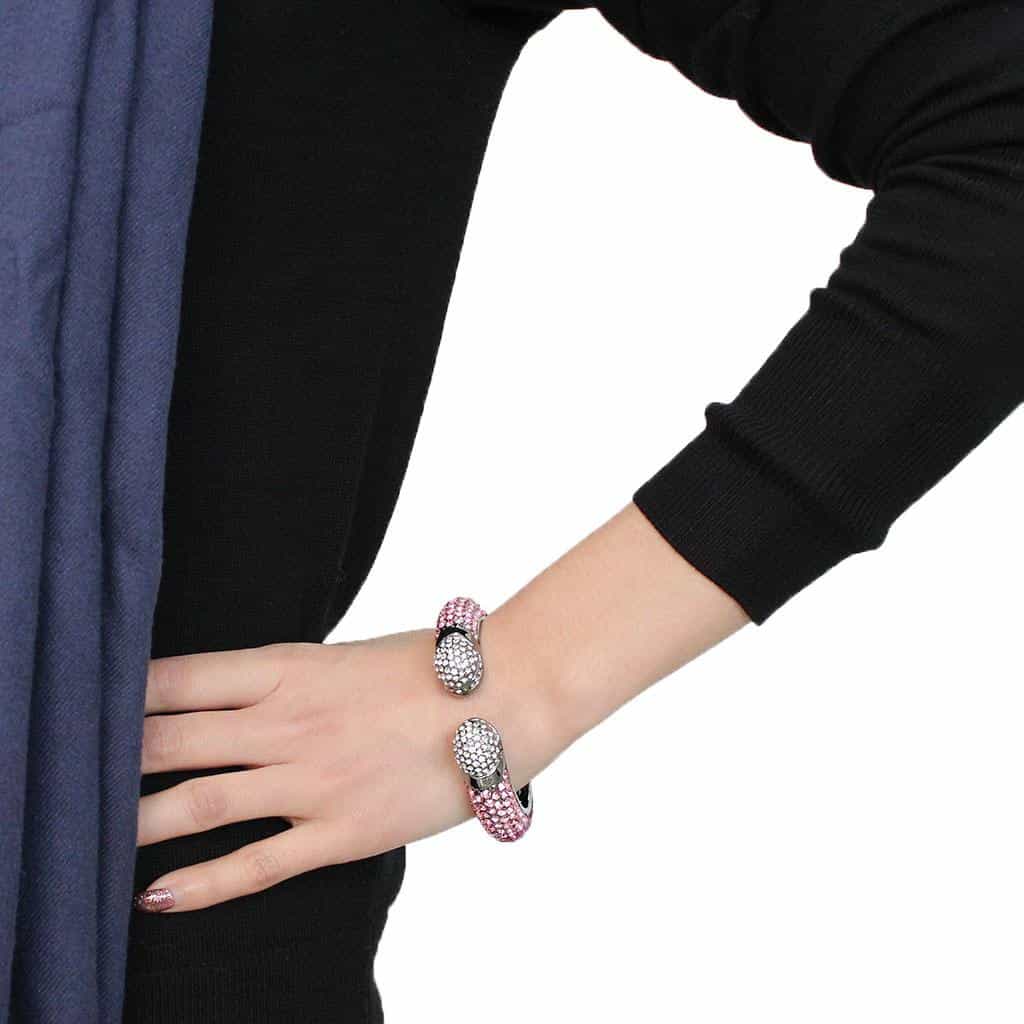 Brass Gunmetal Pink Crystal Pave Cuff Bangle Bracelet view 5