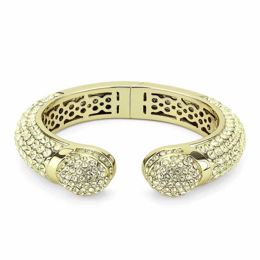 Brass Gold Champagne Crystal Pave Cuff Bangle Bracelet view 2