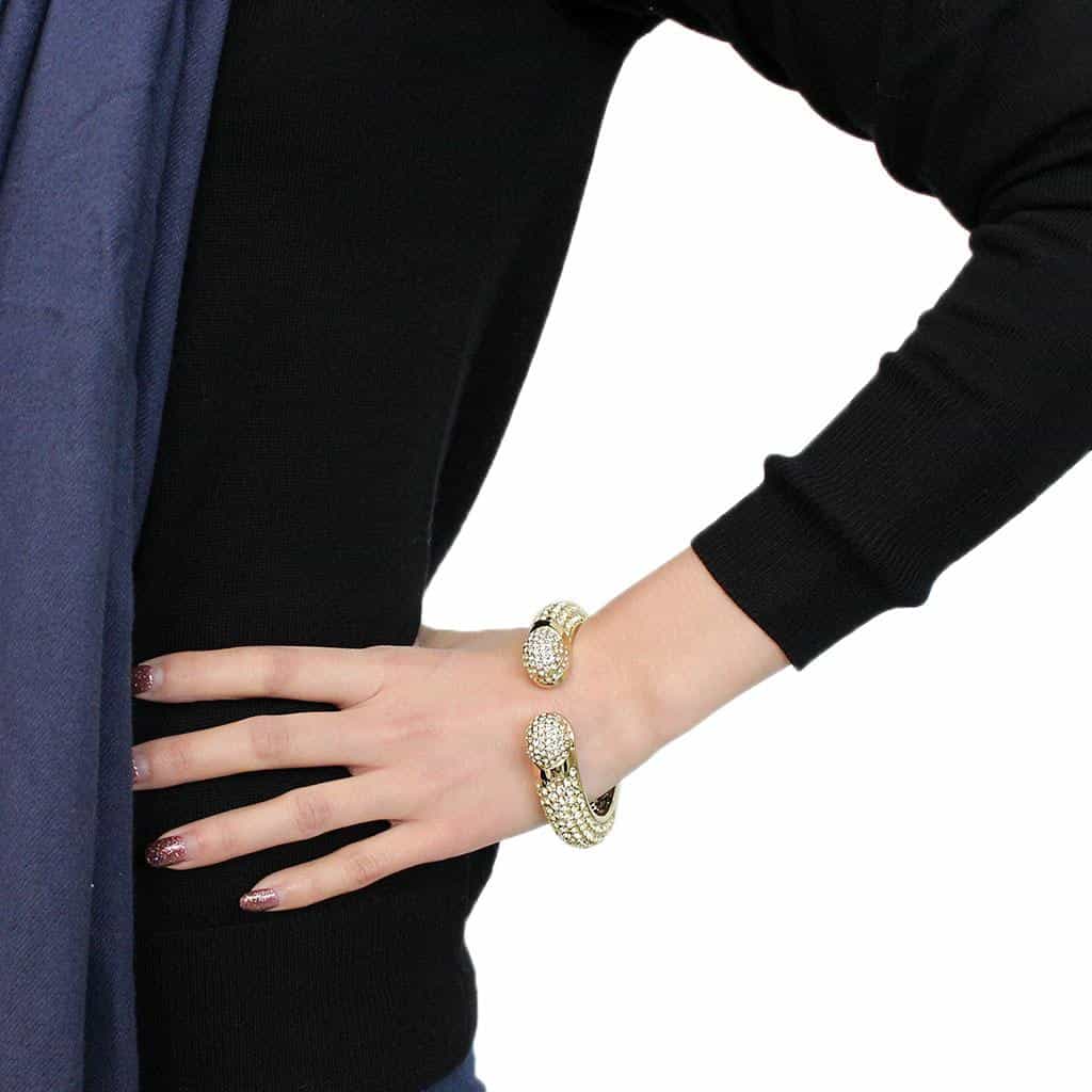 Brass Gold Champagne Crystal Pave Cuff Bangle Bracelet view 5
