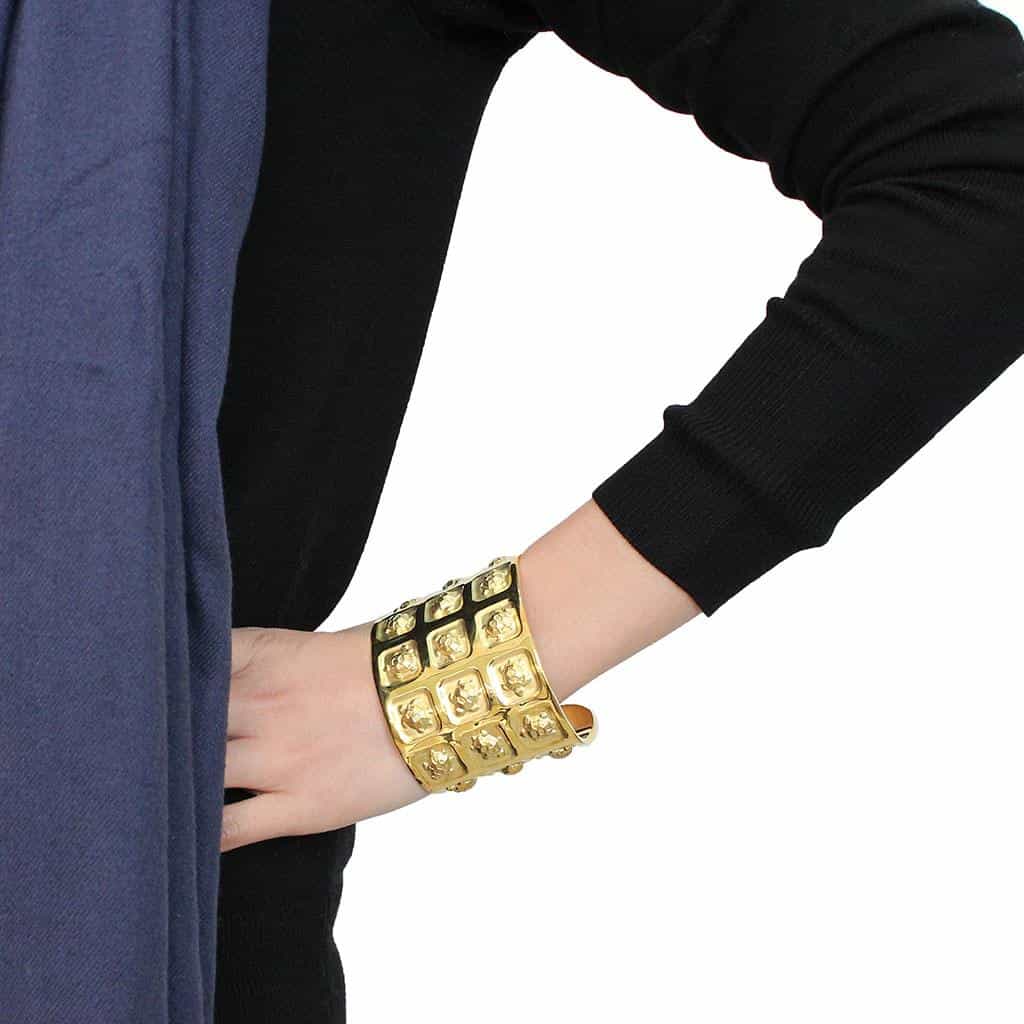 Brass Gold Embossed Relief Wide Cuff Bangle Bracelet view 5