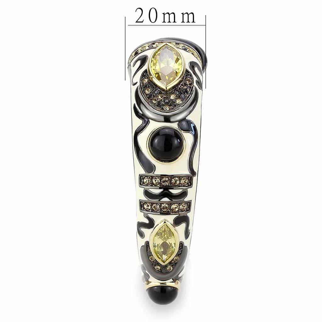 Brass Two Tone Black Onyx Marquise Crystal Hinged Bangle Bracelet view 4