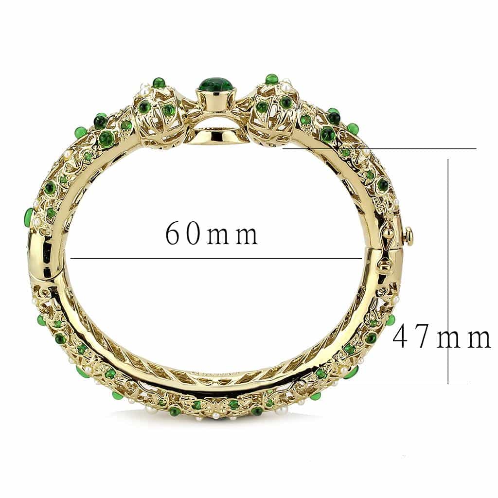 Brass Gold Emerald Green Crystal Cabochon Bangle Bracelet view 3