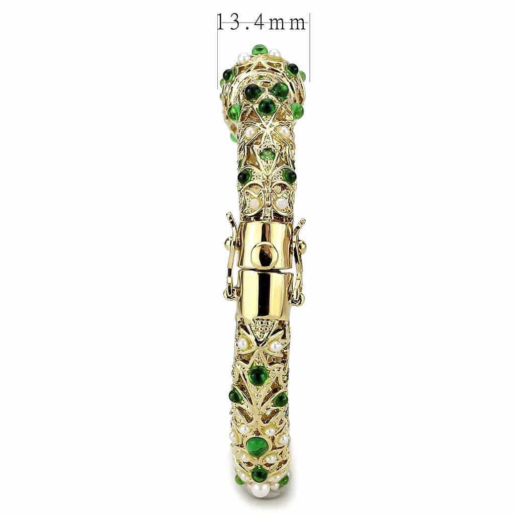 Brass Gold Emerald Green Crystal Cabochon Bangle Bracelet view 4