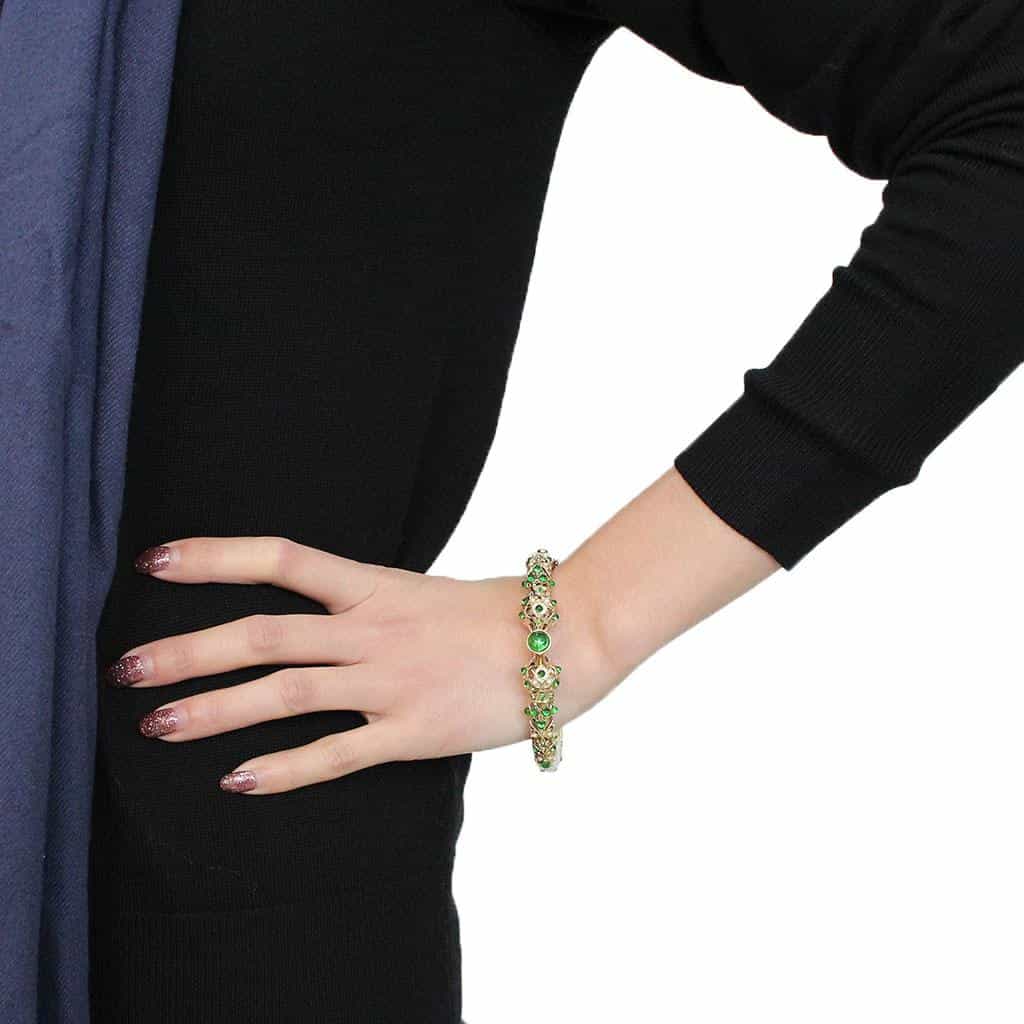 Brass Gold Emerald Green Crystal Cabochon Bangle Bracelet view 5