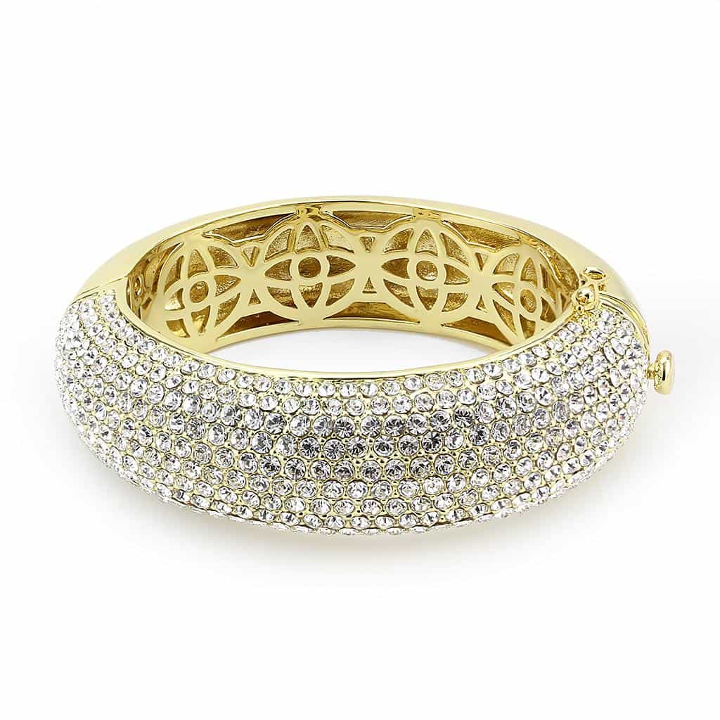 Brass Gold CZ Pave Wide Dome Bangle Bracelet view 2