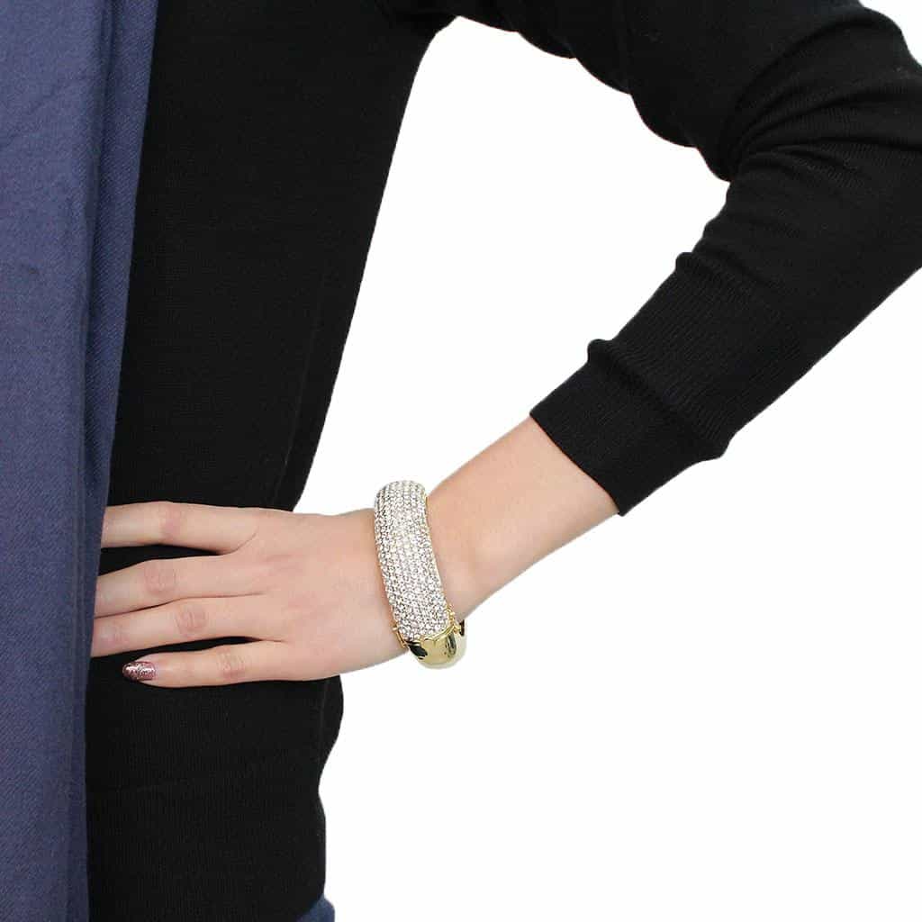 Brass Gold CZ Pave Wide Dome Bangle Bracelet view 5
