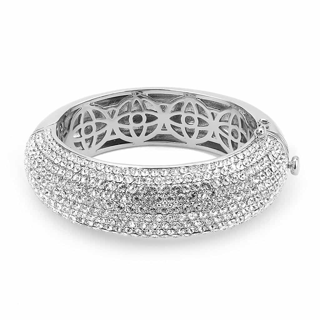 Brass Silver CZ Pave Wide Dome Bangle Bracelet view 2