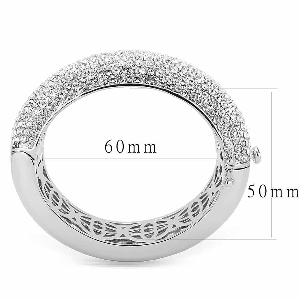 Brass Silver CZ Pave Wide Dome Bangle Bracelet view 3