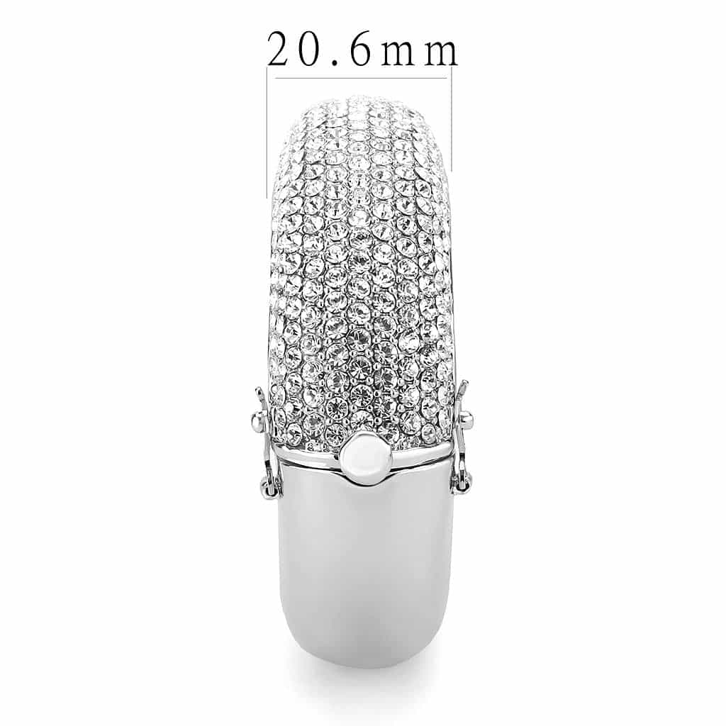 Brass Silver CZ Pave Wide Dome Bangle Bracelet view 4
