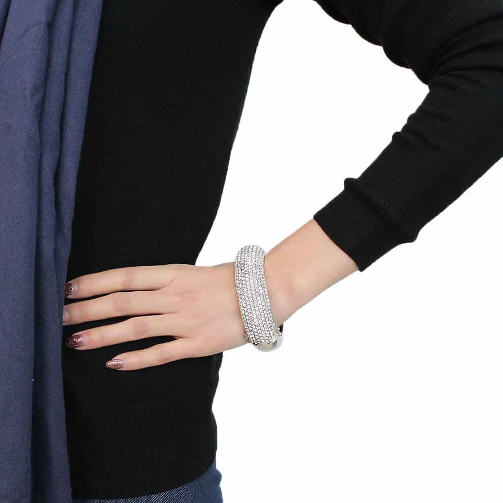 Brass Silver CZ Pave Wide Dome Bangle Bracelet view 5