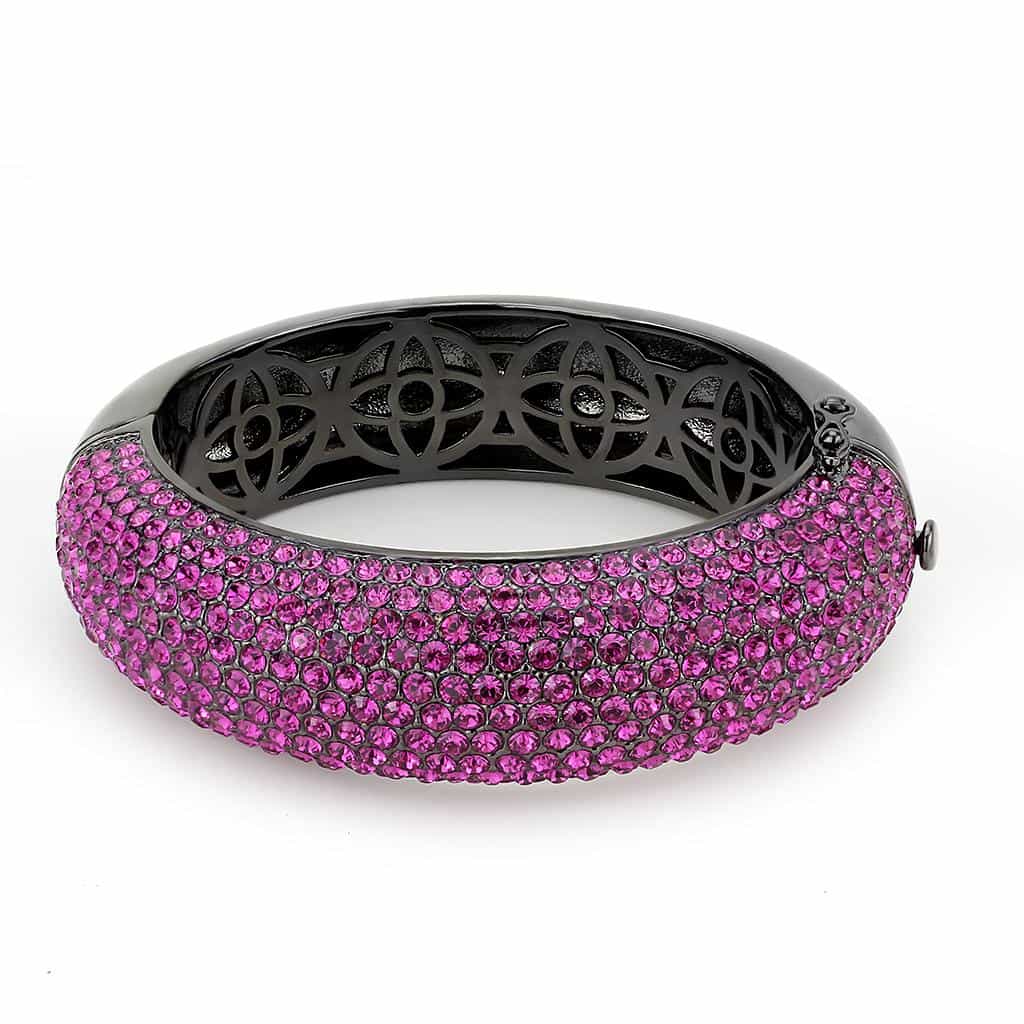 Brass Gunmetal Fuchsia Crystal Pave Wide Dome Bangle Bracelet view 2
