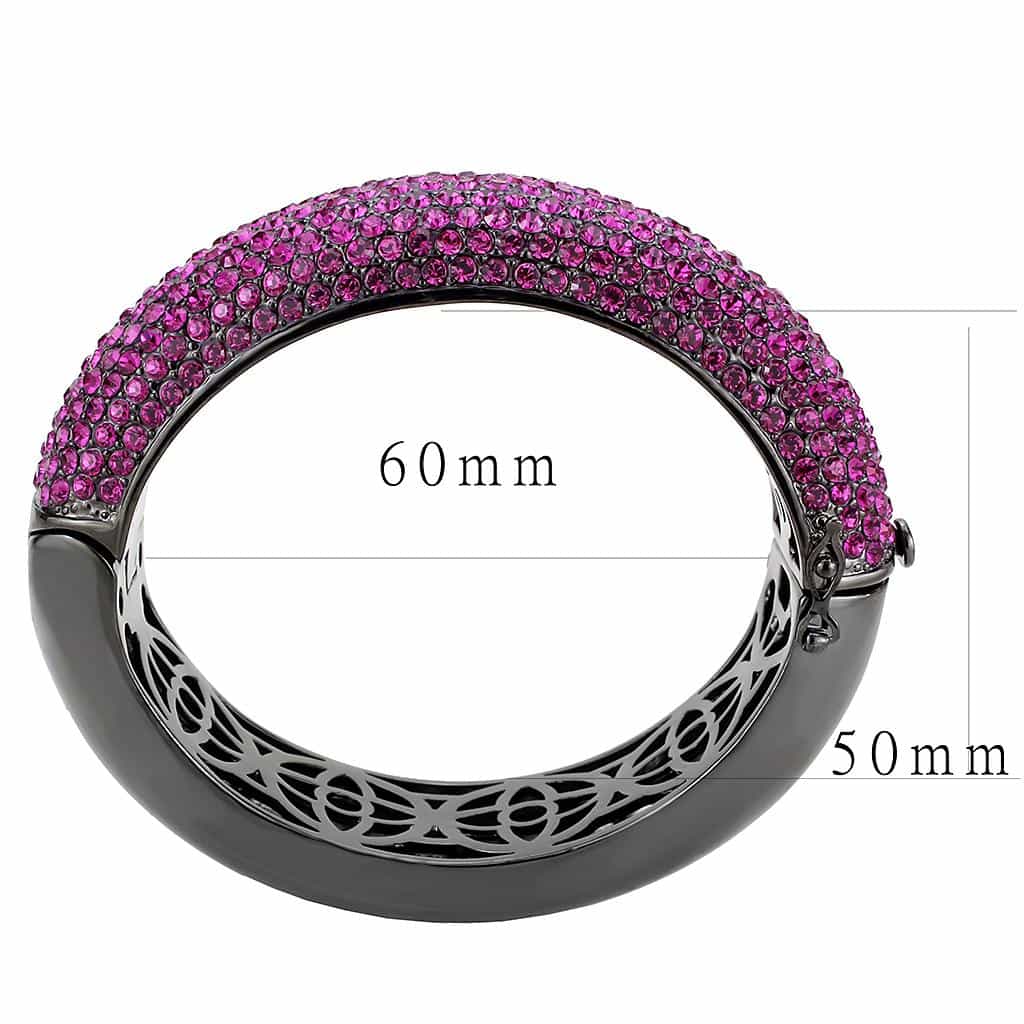 Brass Gunmetal Fuchsia Crystal Pave Wide Dome Bangle Bracelet view 3