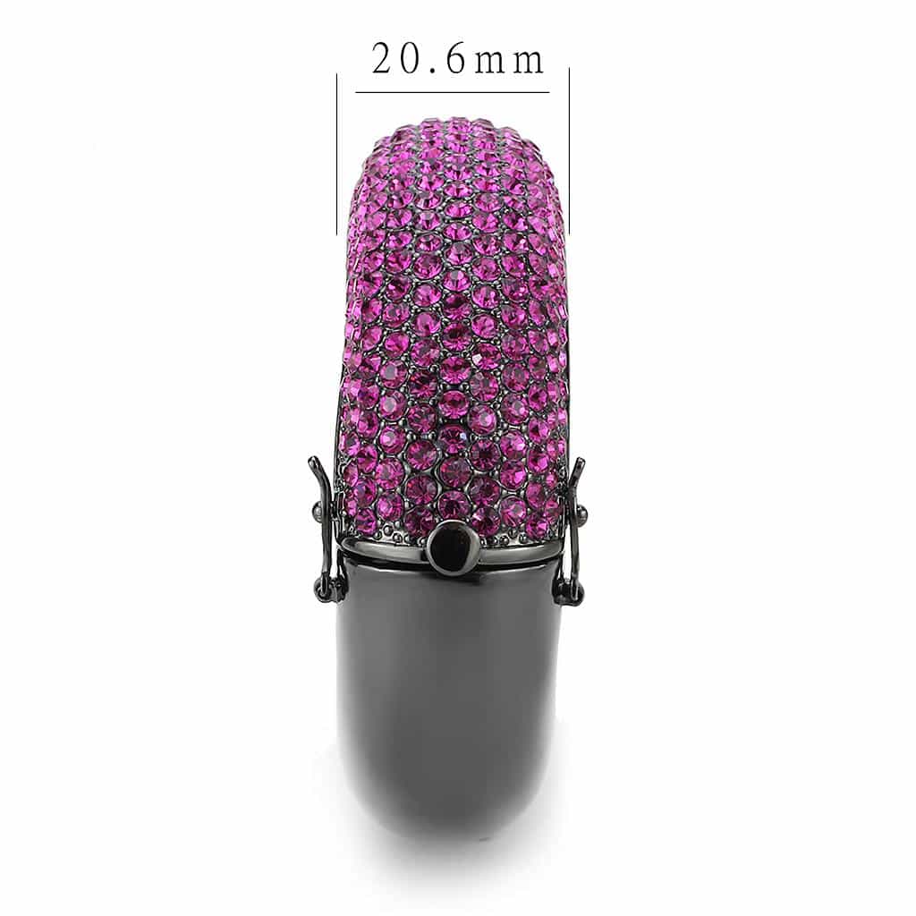 Brass Gunmetal Fuchsia Crystal Pave Wide Dome Bangle Bracelet view 4