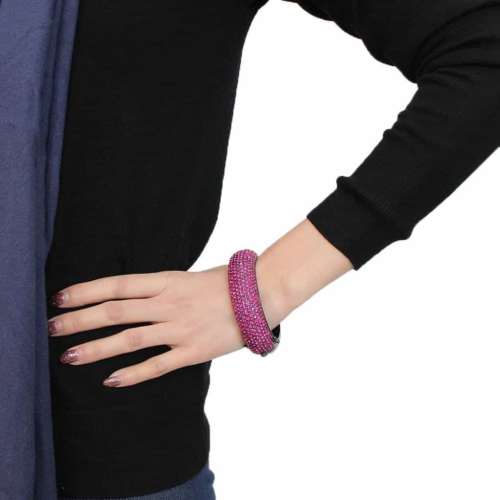 Brass Gunmetal Fuchsia Crystal Pave Wide Dome Bangle Bracelet view 5