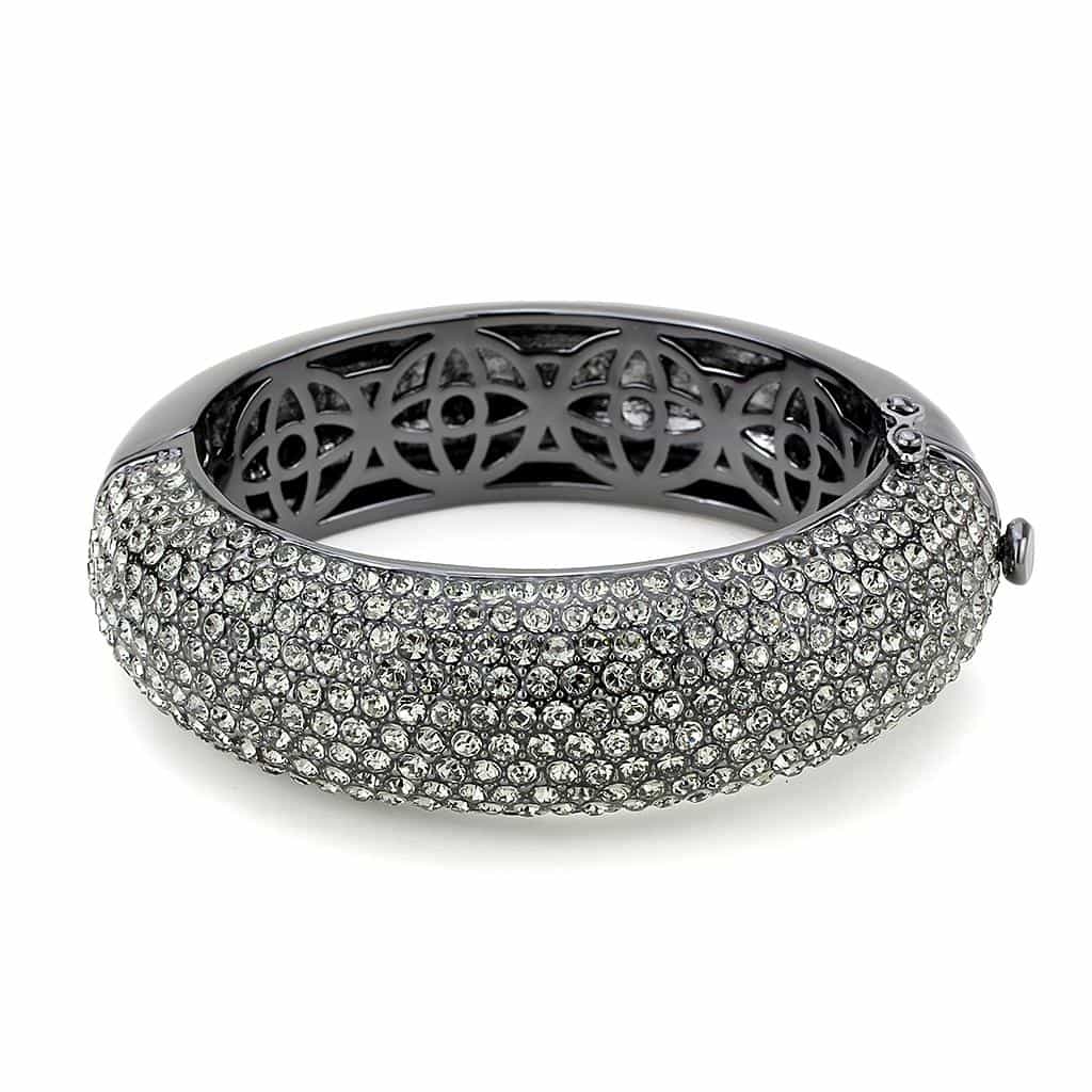 Brass Gunmetal Gray Crystal Pave Wide Dome Bangle Bracelet view 2