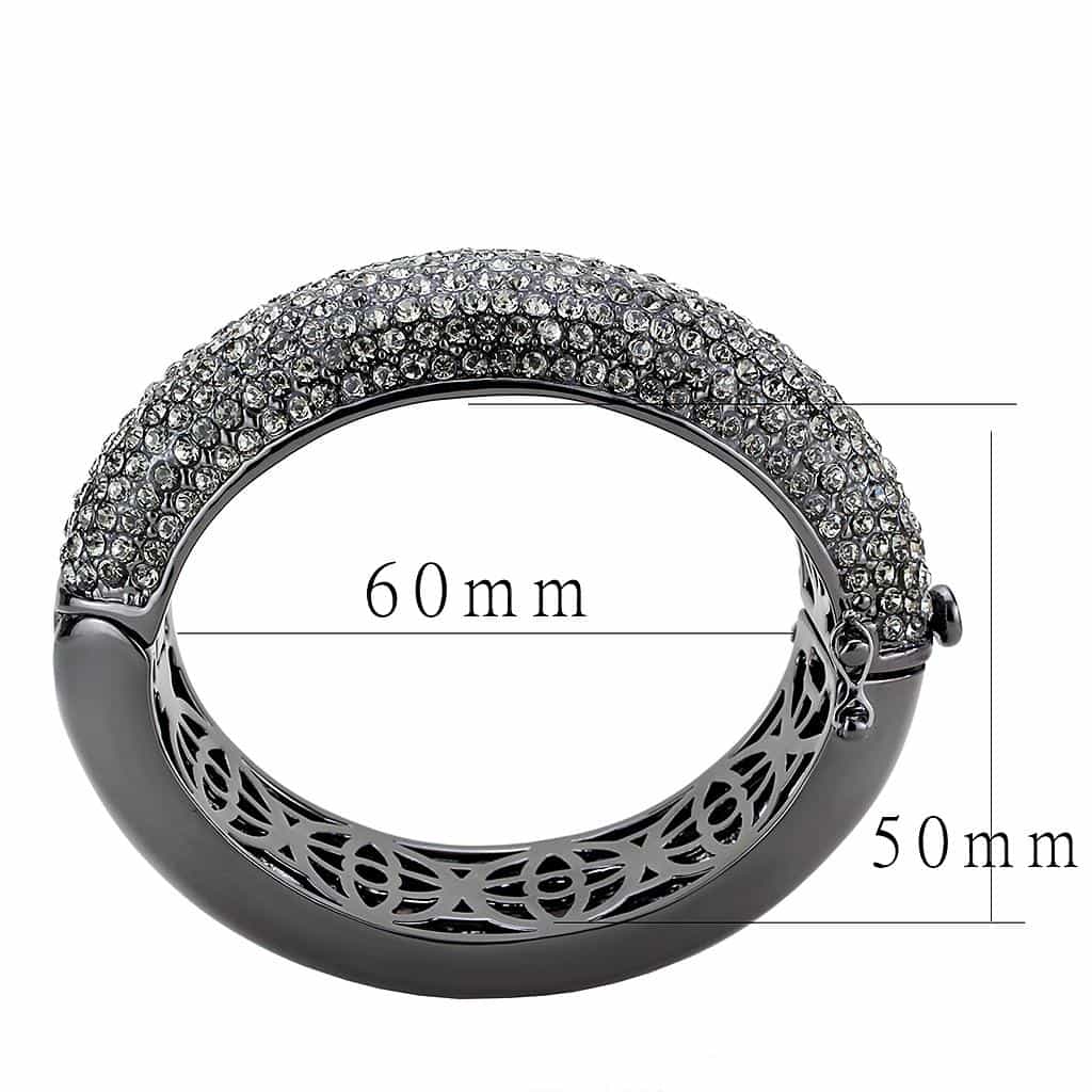 Brass Gunmetal Gray Crystal Pave Wide Dome Bangle Bracelet view 3