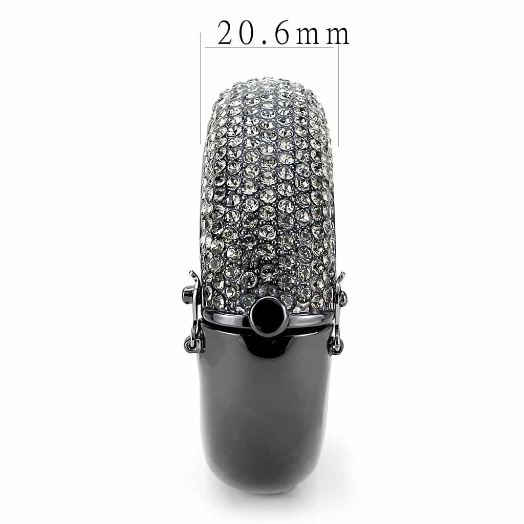 Brass Gunmetal Gray Crystal Pave Wide Dome Bangle Bracelet view 4