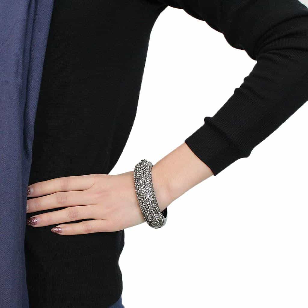 Brass Gunmetal Gray Crystal Pave Wide Dome Bangle Bracelet view 5