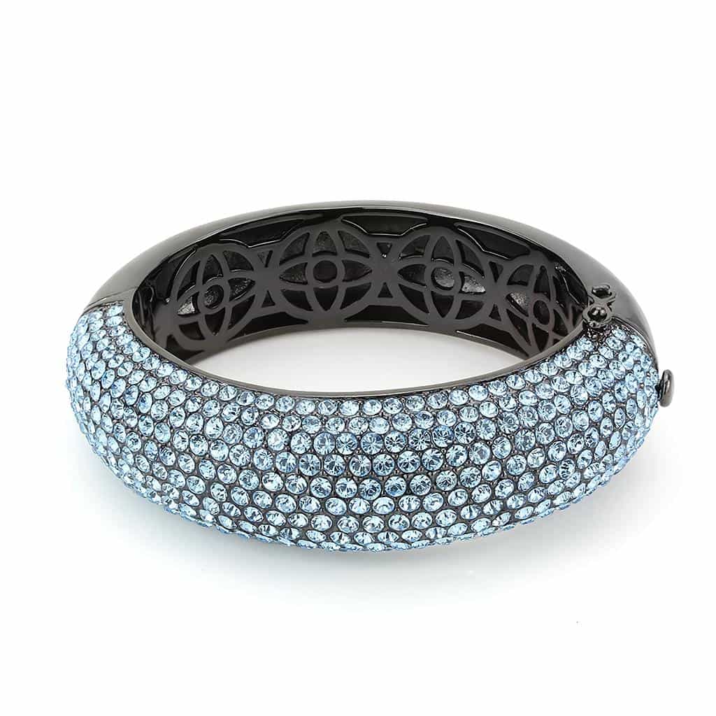 Brass Gunmetal Light Blue Crystal Pave Wide Dome Bangle Bracelet view 2